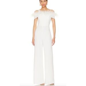 NWOT AMANDA UPRICHARD x REVOLVE Ostrich Feather White Off the Shoulder‎ Jumpsuit